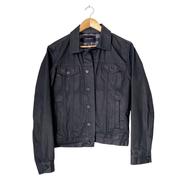 Banana Republic Black Coated Denim Trucker Jacket Men’s Small - Picture 3 of 12